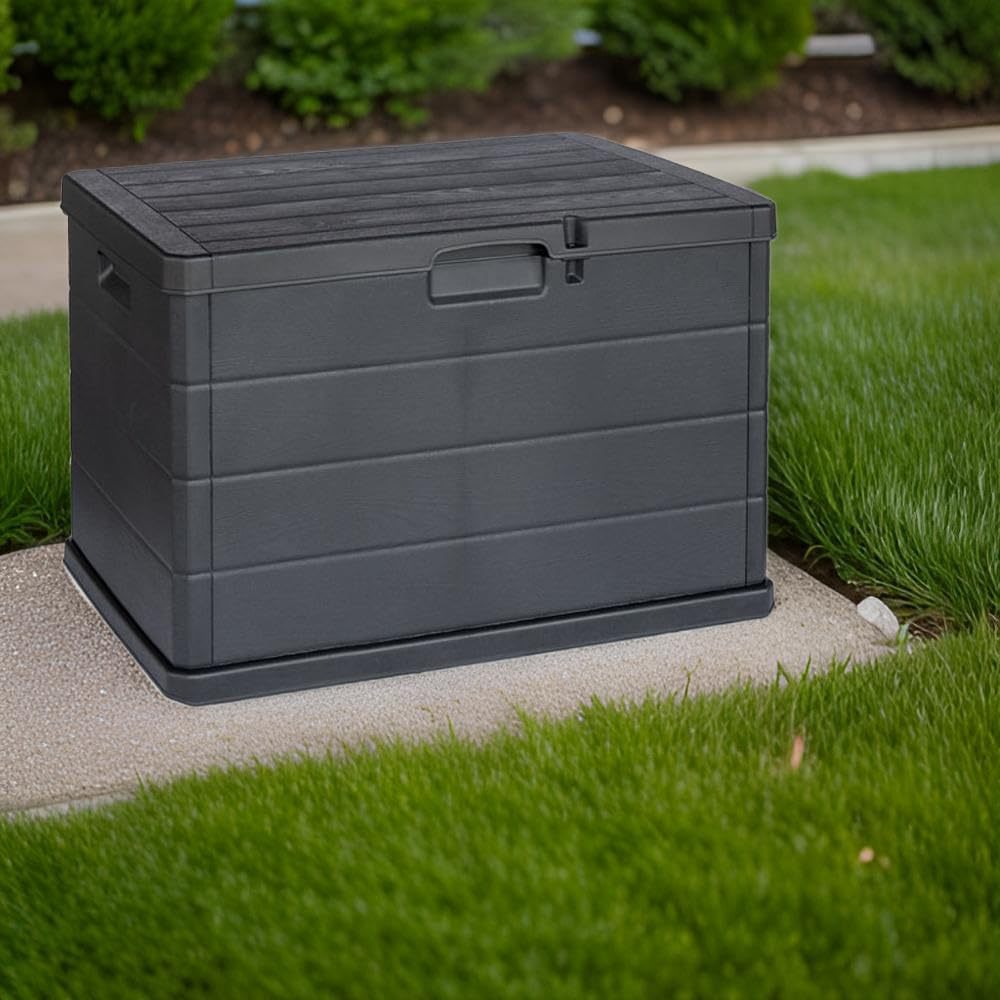 Coffre de jardin Buystar 170L en résine – Imperméable, facile à assembler – Couvercle verrouillable – 78x55x52 cm – Coffre d'extérieur anthracite léger et durable – Organiser, ranger