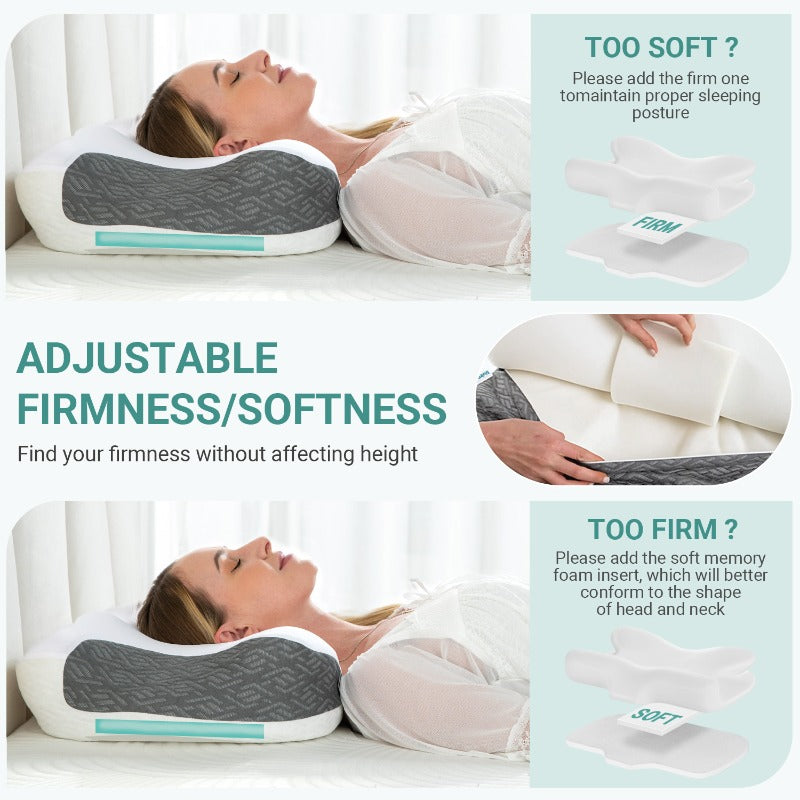 Oreiller CPAP pour dormeurs latéraux, dorsaux et ventraux, oreiller ergonomique profilé pour réduire les fuites d'air et la pression de la masque, oreiller cervical pour tous les utilisateurs de CPAP, fermeté et hauteur réglables avec inserts amovibles