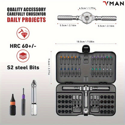 Un kit de tournevis à cliquet 66-en-1 avec 62 embouts magnétiques. Ce ensemble portable comprend une poignée multifonctionnelle avec un aimantateur et un capuchon rotatif, ce qui le rend idéal pour les appareils de précision comme les montres, les lunette