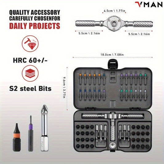 Un kit de tournevis à cliquet 66-en-1 avec 62 embouts magnétiques. Ce ensemble portable comprend une poignée multifonctionnelle avec un aimantateur et un capuchon rotatif, ce qui le rend idéal pour les appareils de précision comme les montres, les lunette