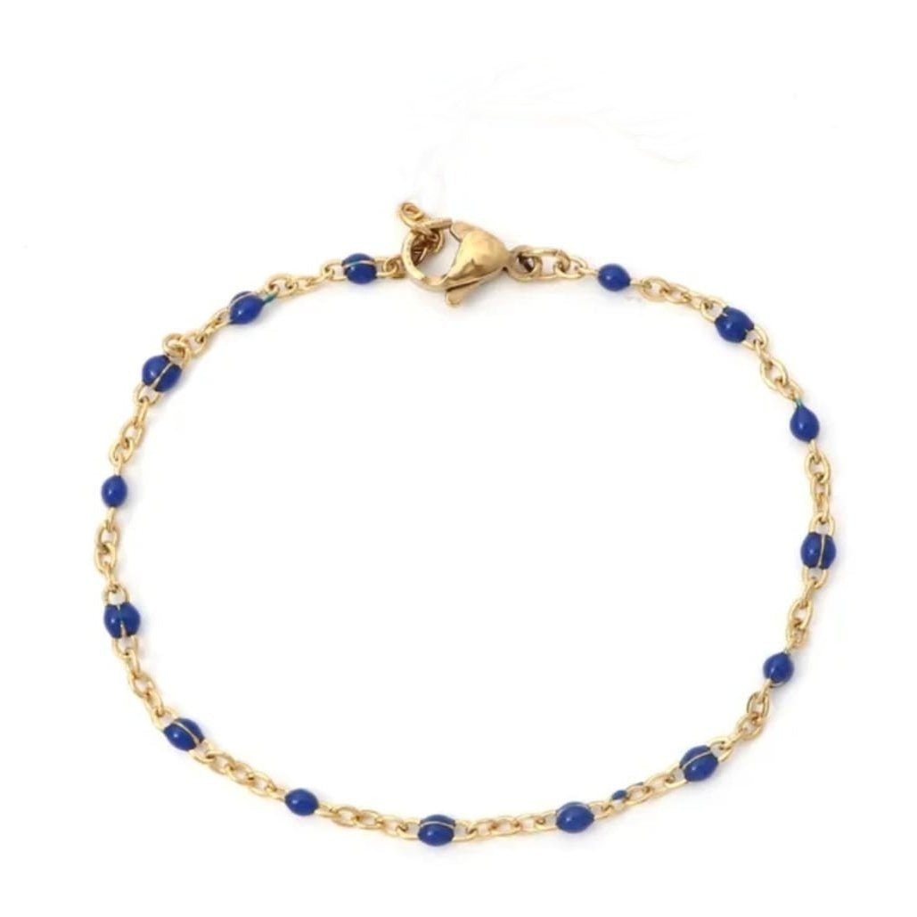 Bracelet perles d'email chaine acier inoxydable couleur or artisanal fait main