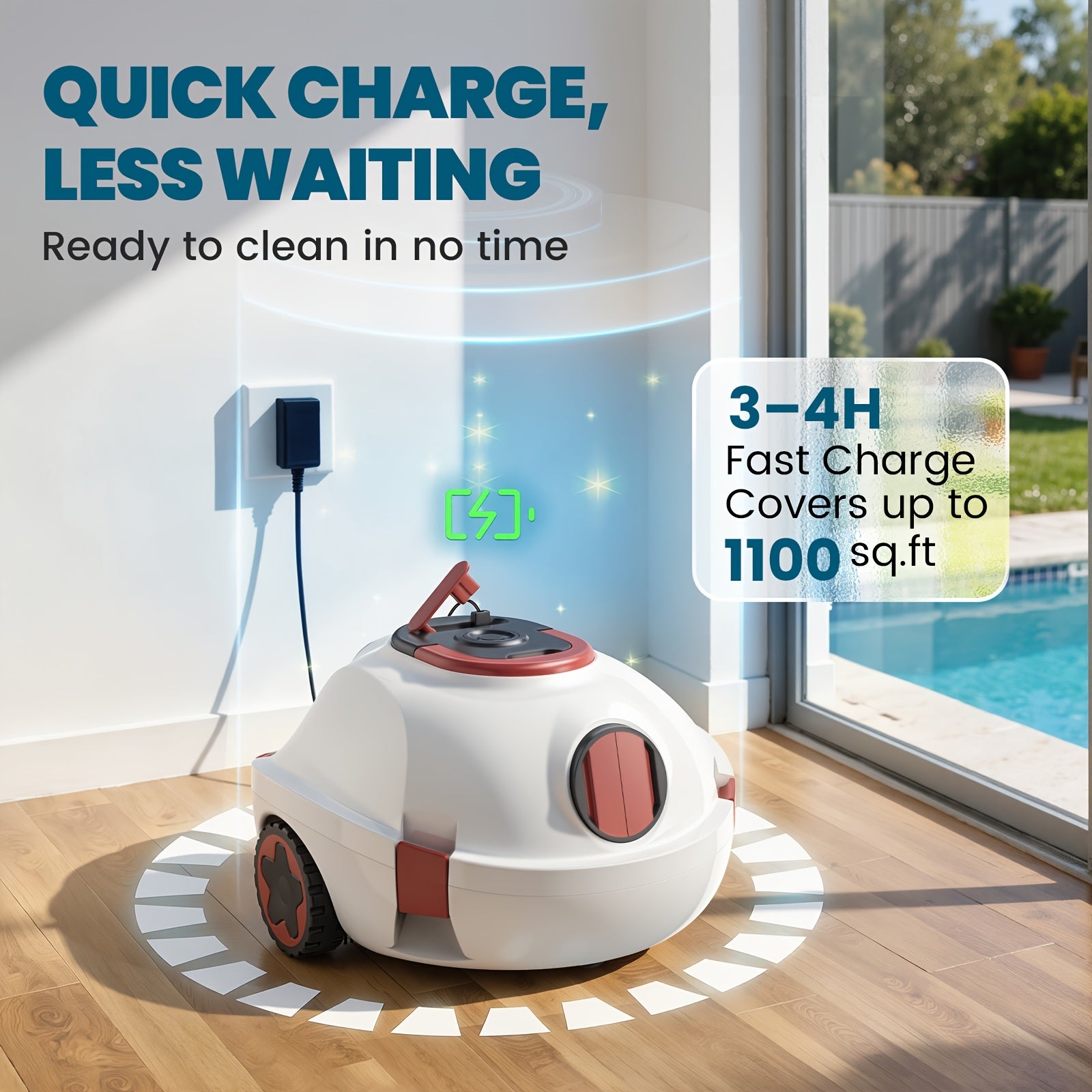 Nettoyeur de piscine robot INSE Y10, Opération facile, Performance de nettoyage puissante, Forte aspiration 39000Pa Double entrées, Panier de filtre 3.5L, Batterie longue durée 5200Mah, Auto stationnement de mur de piscine, Nettoyage de printemps facile