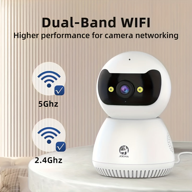 Caméra de sécurité sans fil pour la maison WiFi double bande 2.4G/5G ! Rotation à 355°, détection humaine, vision nocturne en couleur, alertes en temps réel et audio bidirectionnel. Surveillance à distance via smartphone, idéale pour la surveillance des a