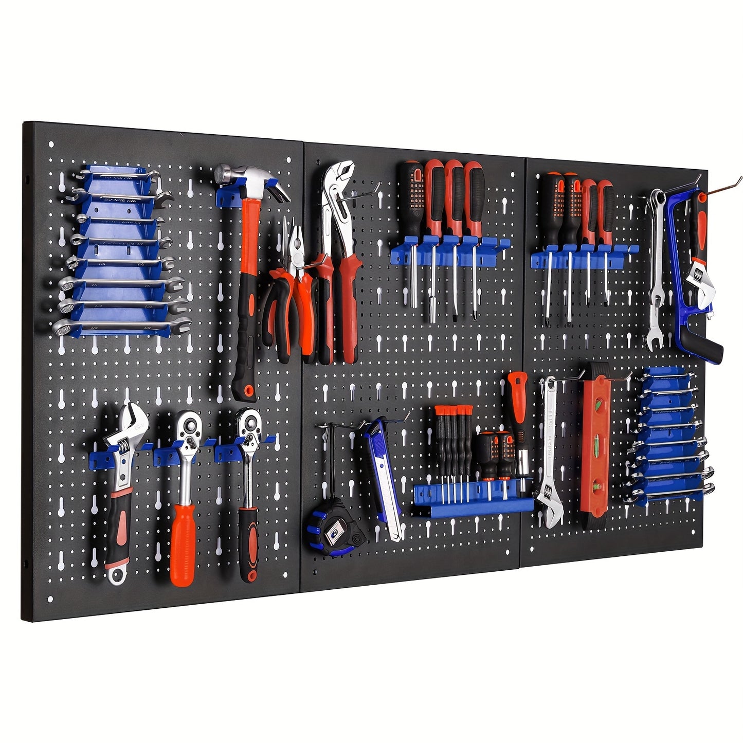 Porte-outils métallique extensible, 3 pièces avec 17 crochets et supports, rangement d'atelier ou garage, dimensions 118 x 59,5 x 2 cm