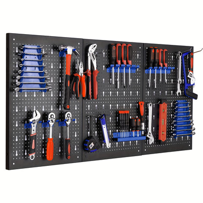 Porte-outils métallique extensible, 3 pièces avec 17 crochets et supports, rangement d'atelier ou garage, dimensions 118 x 59,5 x 2 cm