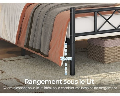 Costoffs Cadre de Lit en Métal Moderne - Structure à 6 Pieds avec Tête de Lit Design en Forme X - Sommier à Lattes Métalliques et Grand Espace de Rangement Sous-lit - Idéal pour Chambre d'Invite, Dortoir ou Appoint - Style Industriel Élégant