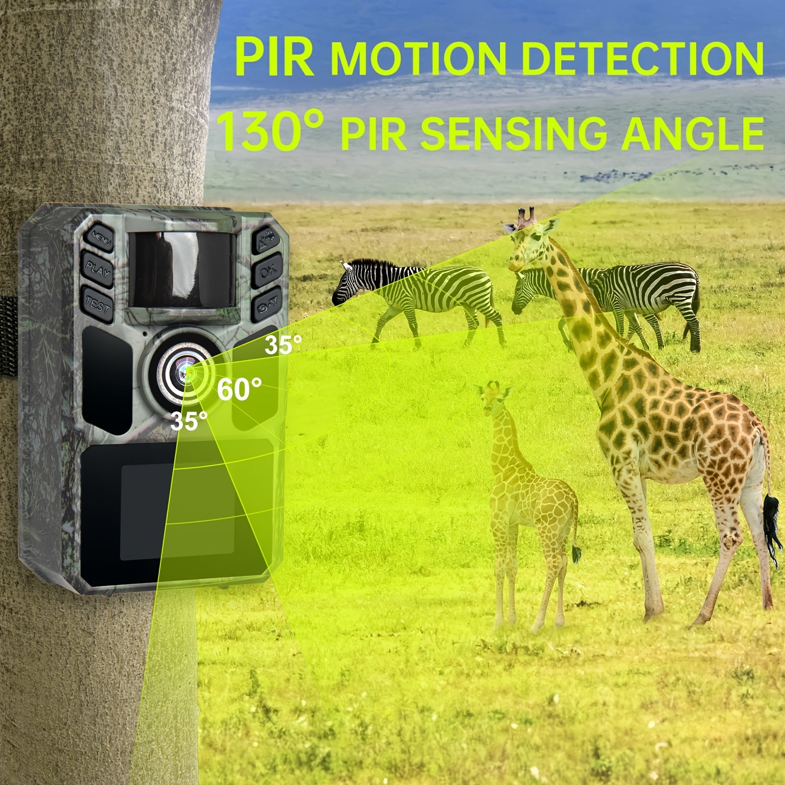 Caméra de Trail WiFi Solaire - Caméra de Chasse Rechargeable avec Batterie Intégrée 5000mAh - Vision Nocturne 4K 64MP pour Surveillance Faune, Inclut Carte Mémoire 64GB