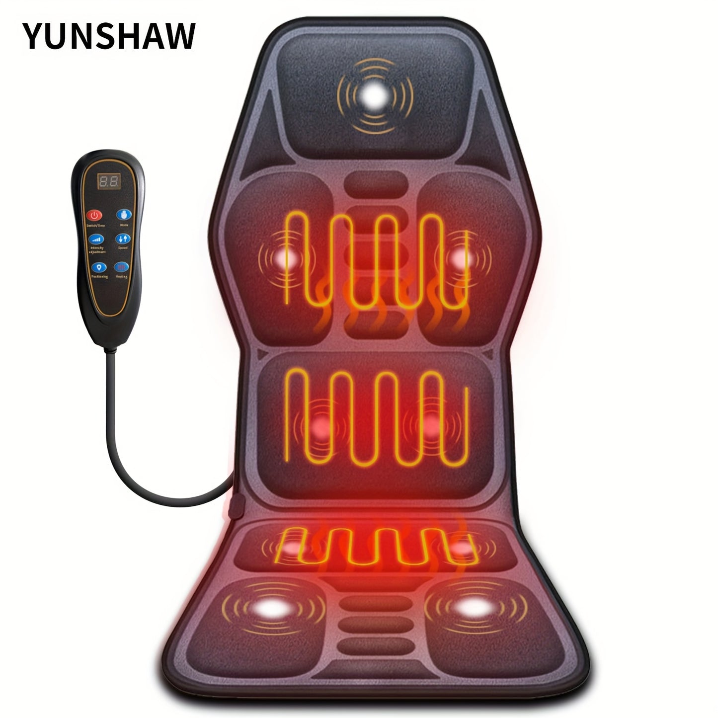 Coussin de siège masseur intégral YUNSHAW avec chauffage et vibration, convient pour le dos, coussin pour chaise de massage pour canapé/chaise, coussin chauffant à brancher avec système à 9 moteurs, cadeau pour homme/femme (sans convertisseur)