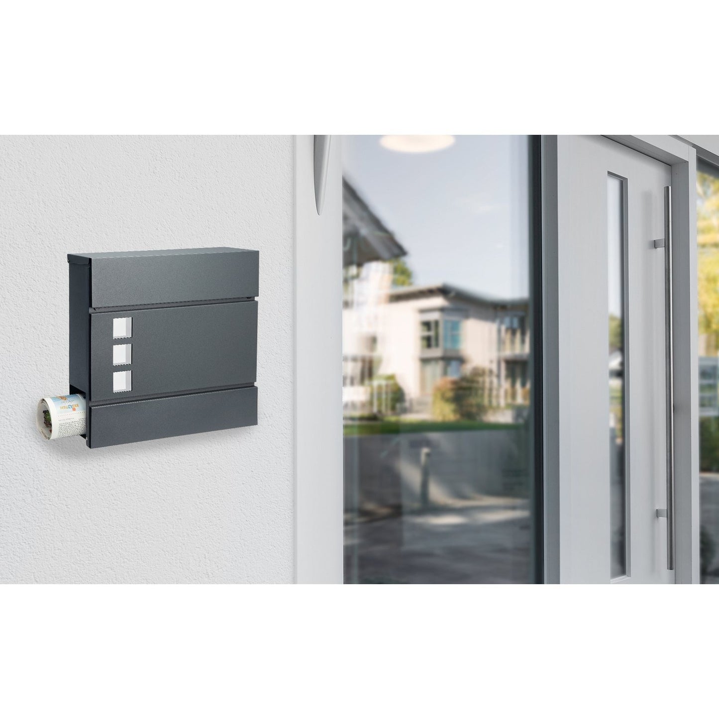 MONZANA® XXL Boîte aux Lettres avec Compartiment pour Journal, Verrouillable, 2 Clés Incluses - Matériel d'Assemblage en Acier Moderne et Simple – Mur à Rouleau de Papier Antracite