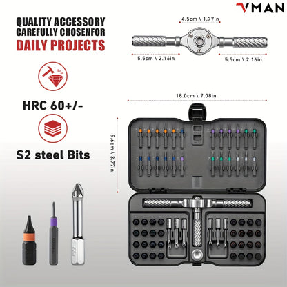 Un kit de tournevis à cliquet 66-en-1 avec 62 embouts magnétiques. Ce ensemble portable comprend une poignée multifonctionnelle avec un aimantateur et un capuchon rotatif, ce qui le rend idéal pour les appareils de précision comme les montres, les lunette