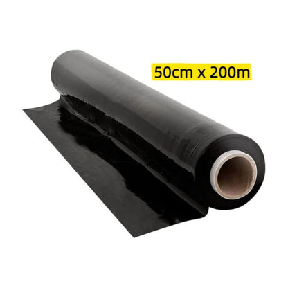 Rouleau de film noir pour emballage 50 cm x 200 m | Plastique rétractable de 23 microns avec haute résistance et adhérence industrielle