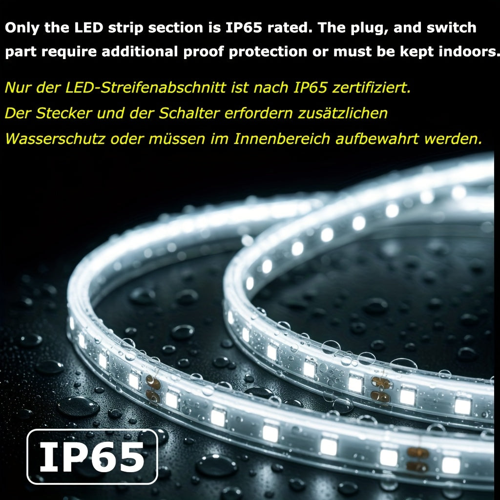 Bande Lumineuse LED 220V 230V IP65, Super Lumineuse 120LEDs/m, Ruban LED Flexible avec Prise EU, Éclairage de Décoration Extérieur/Intérieur pour Cuisine, Jardin, Pièce, Noël, Blanc Froid/Blanc Chaud 2m/5m/30m/50m