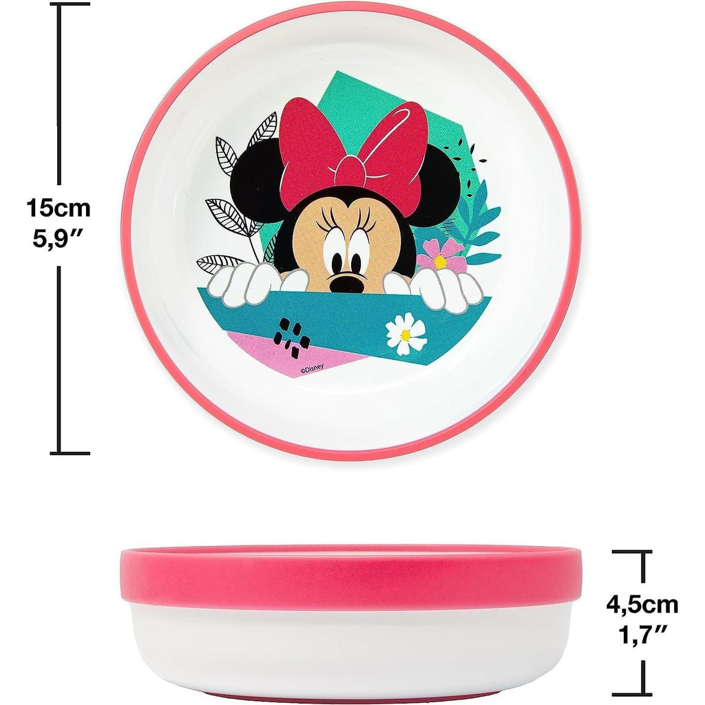 Ensemble de vaisselle réutilisable pour enfants, bicolore – Ensemble de 3 pièces : assiette, bol et tasse pour enfants et bébés avec base antidérapante – (Pour MINNIE MOUSE)