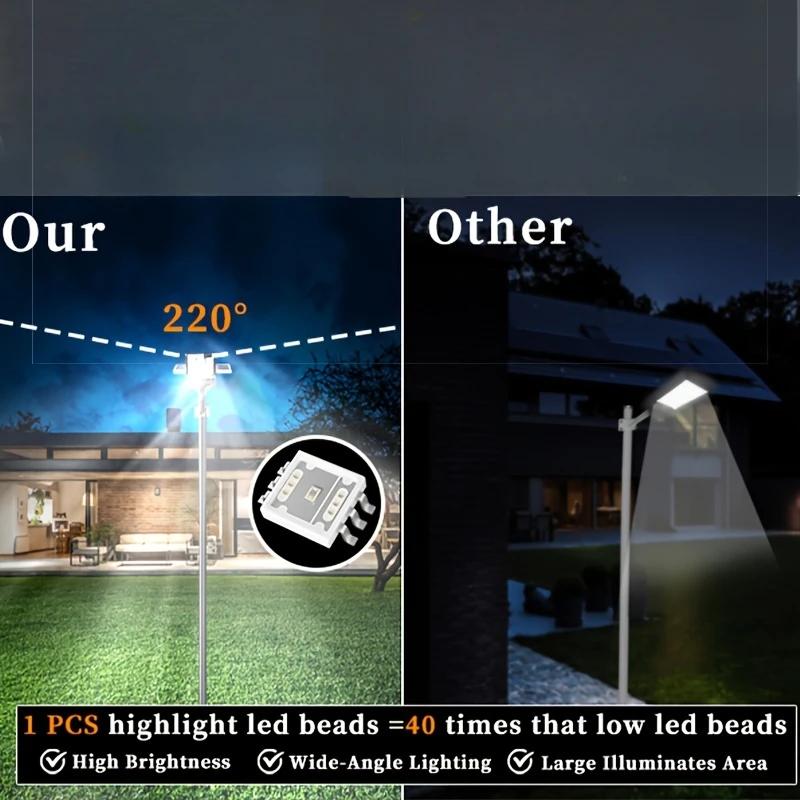 Lampadaire Solaire Extérieur avec Détecteur de Mouvement 6500K, Projecteur de Sécurité Solaire pour Jardin, Rue