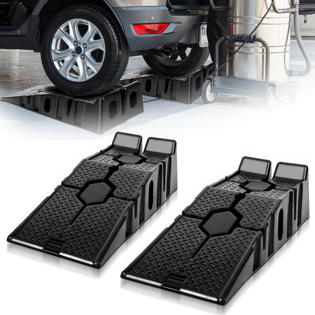 2X Rampes de chargement en plastique robuste à monter par-dessus, adaptées pour moto, voiture, quad, remorque, camping-car - Rampe antidérapante avec base large et plateforme de levage stable, rampe de chargement portable pour véhicule, VTT, pour utilisat