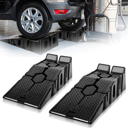 2X Rampes de chargement en plastique robuste à monter par-dessus, adaptées pour moto, voiture, quad, remorque, camping-car - Rampe antidérapante avec base large et plateforme de levage stable, rampe de chargement portable pour véhicule, VTT, pour utilisat