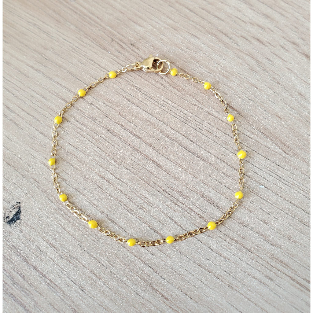 Bracelet perles d'email chaine acier inoxydable couleur or artisanal fait main
