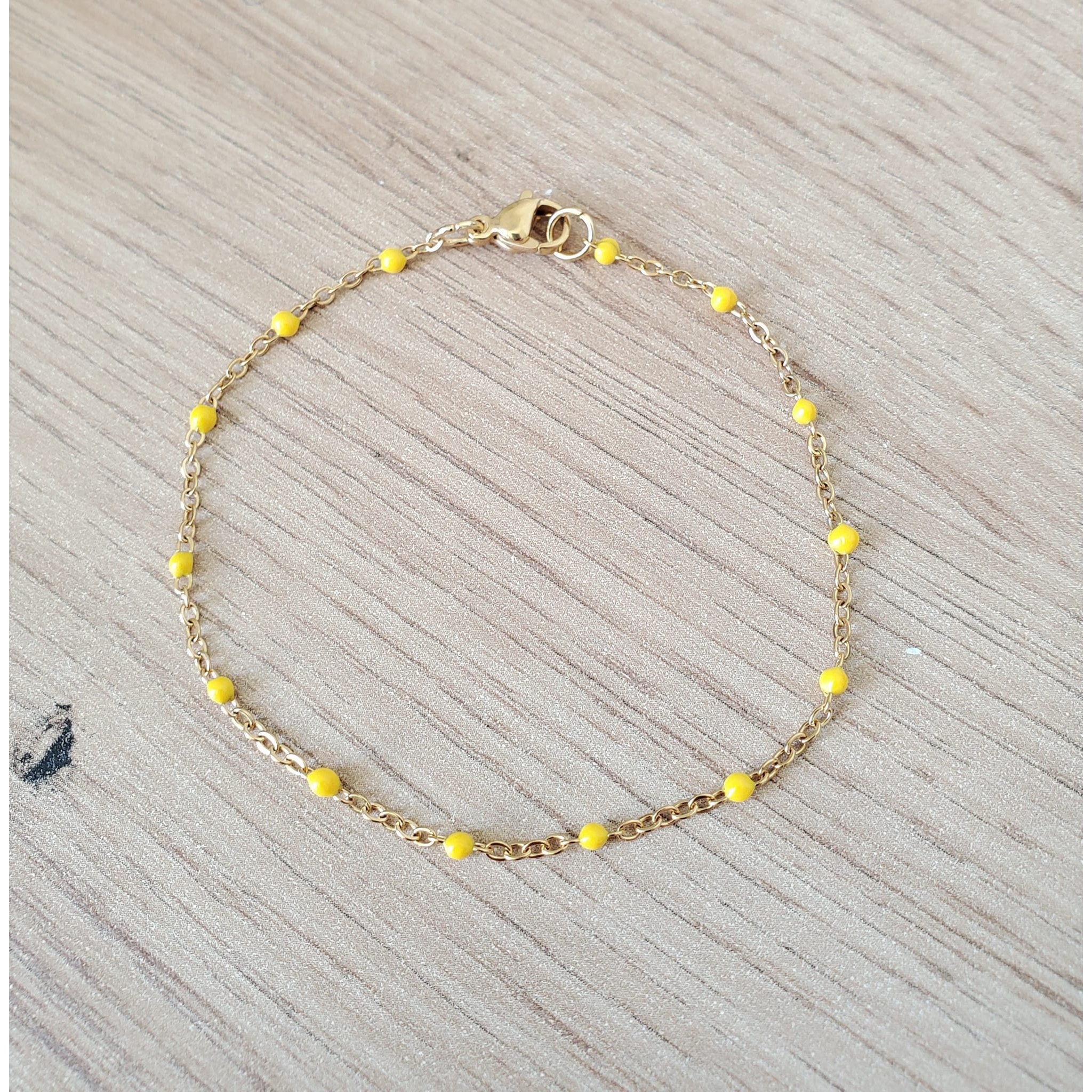 Bracelet perles d'email chaine acier inoxydable couleur or artisanal fait main