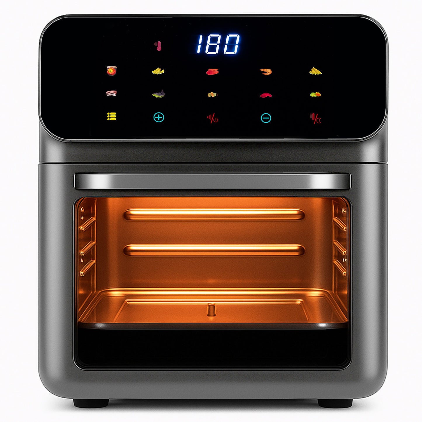 Friteuse à air sans graisse 12L, four multifonctionnel 1350W, 10 modes de cuisson, écran LED tactile, contrôle du temps et de la température 80-200°C, circulation d'air chaud, fenêtre de visualisation avec éclairage, nettoyage facile, ensemble avec gant e