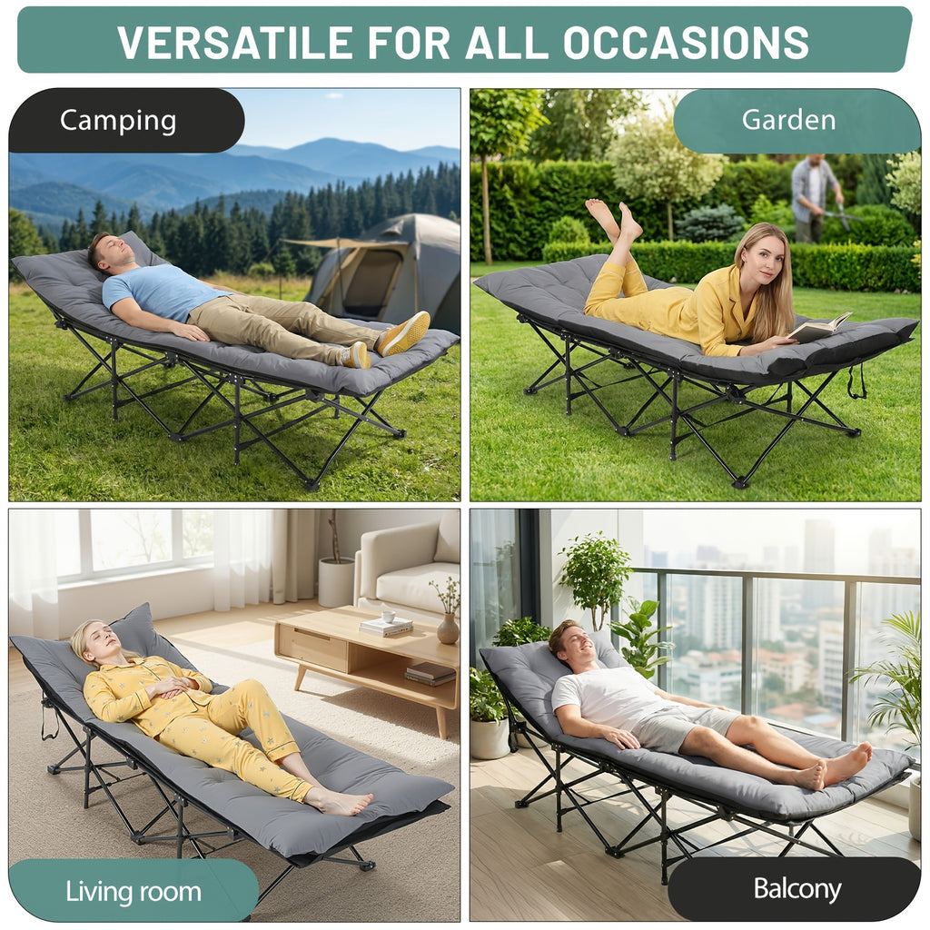 Lit de camping portable, charge maximale de 150 kg, extra large avec matelas épais, lit pliant pour camping en plein air/bureau, sieste à la maison