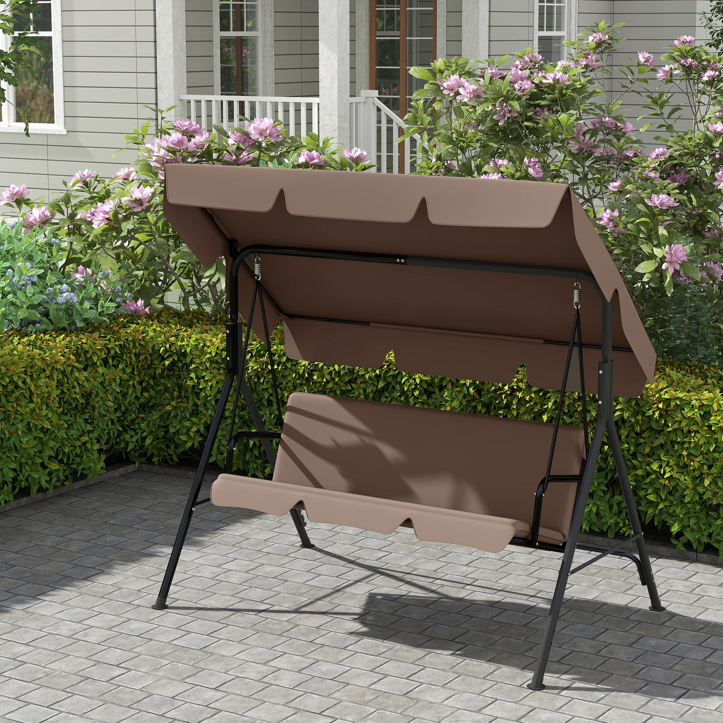 Balancelle de jardin à 3 places avec toit ouvrant réglable et coussin de siège et pieds antidérapants, balançoire de jardin jusqu'à 200 kg, fauteuil à bascule