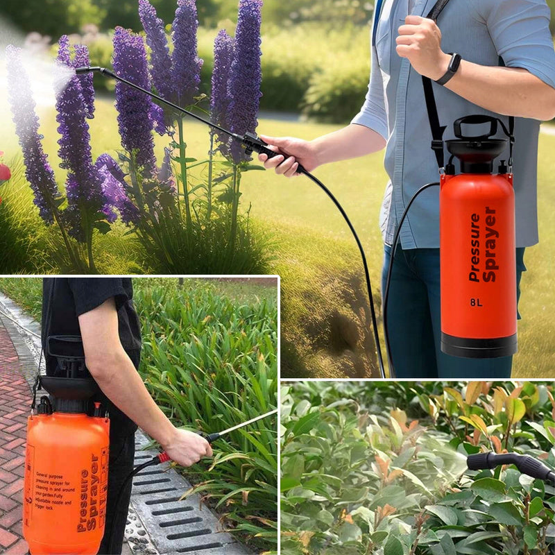 Pressure Sprayer, Garden, Manual, 8L, with Long Lance, Strong, Durable, Professional Tool for Garden Care, for Watering Plants, Spraying, And Dispersing Fertilizers And Plant Protection Agents, Has a Large Capacity of 8 Liters, Allows for Long Work Withou
