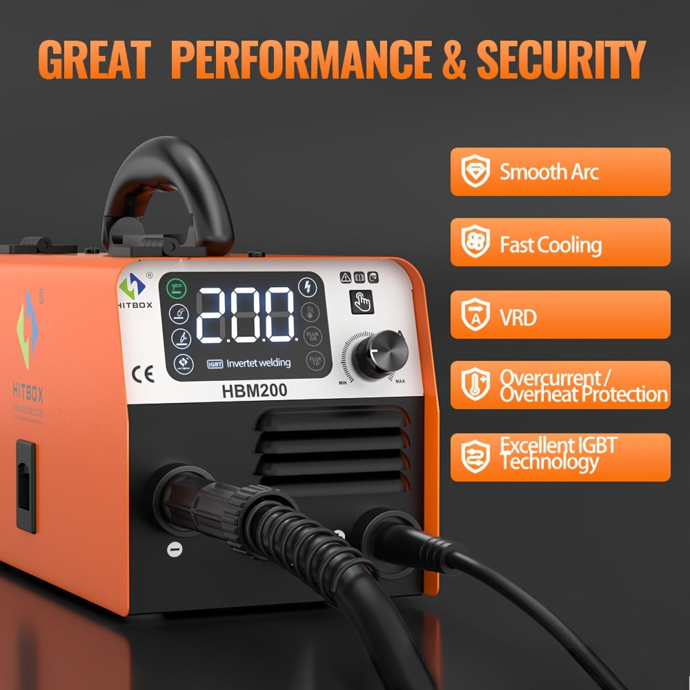 Poste à souder MIG HITBOX 3 en 1 multifonctionnel sans gaz/Lift Tig/Stick 110V/220V 200A Portable Contrôle Synergique Flux Cœur Alimentation de Fil Soudeur Inversseur IGBT avec Écran LCD