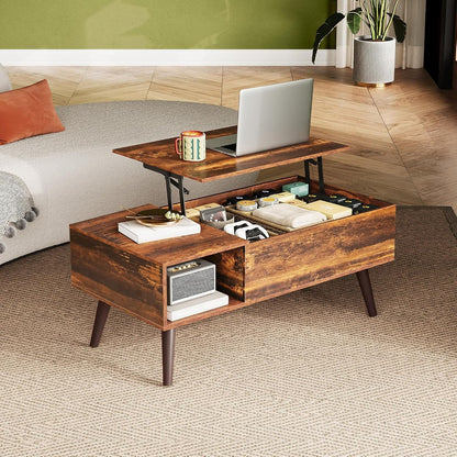 Table Basse Réglable en Hauteur, Extensible, Table de Salon avec Grand Compartiment de Rangement Caché, Plateau de Levage, Table Basse pour Bureau, Table de Canapé
