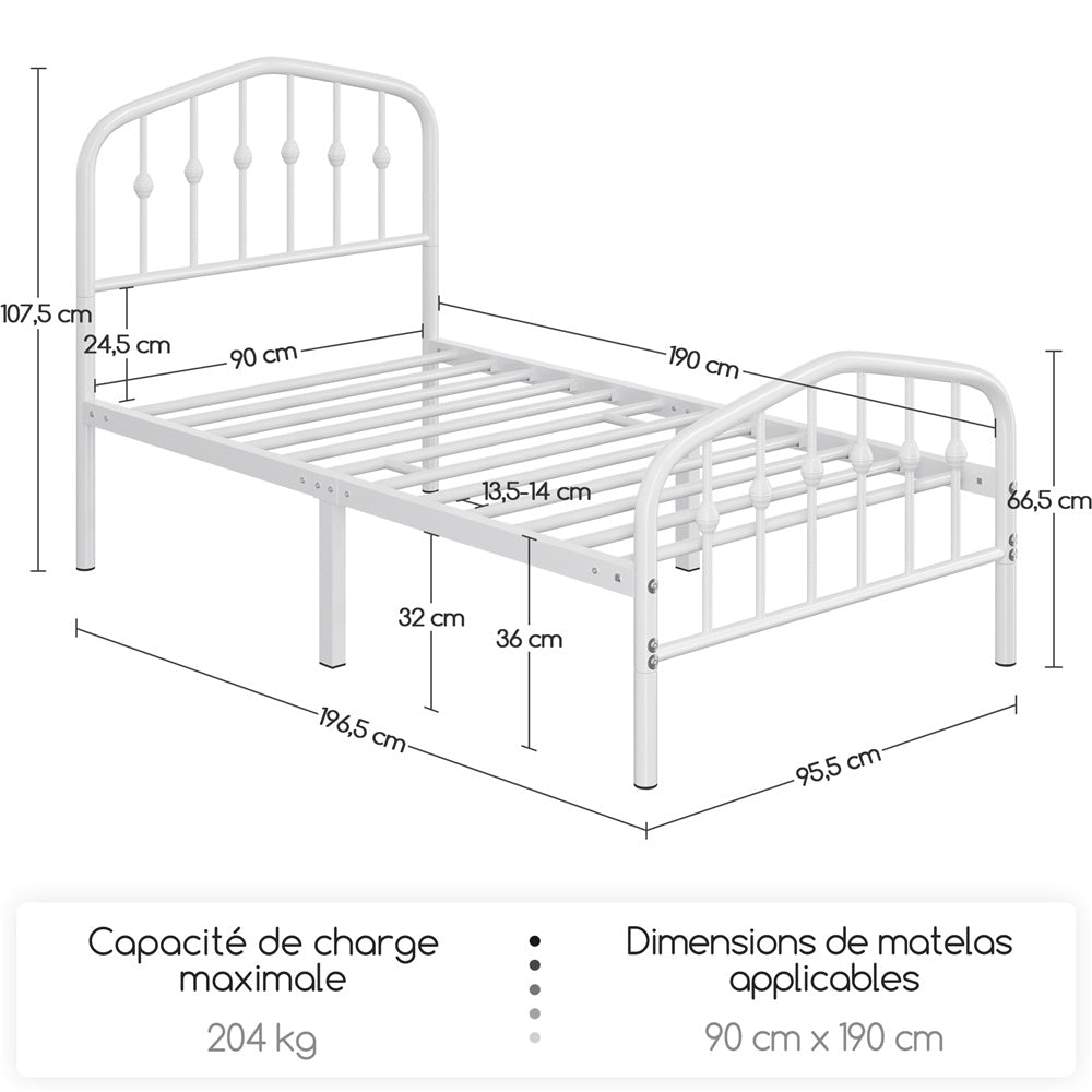 Costoffs Cadre de Lit Double en Métal Moderne - Avec Sommier à Lattes Métalliques - Espace de Rangement Sous-lit - Idéal pour Chambre, Dortoir ou Appoint - Style Industriel Intemporel