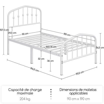 Costoffs Cadre de Lit Double en Métal Moderne - Avec Sommier à Lattes Métalliques - Espace de Rangement Sous-lit - Idéal pour Chambre, Dortoir ou Appoint - Style Industriel Intemporel