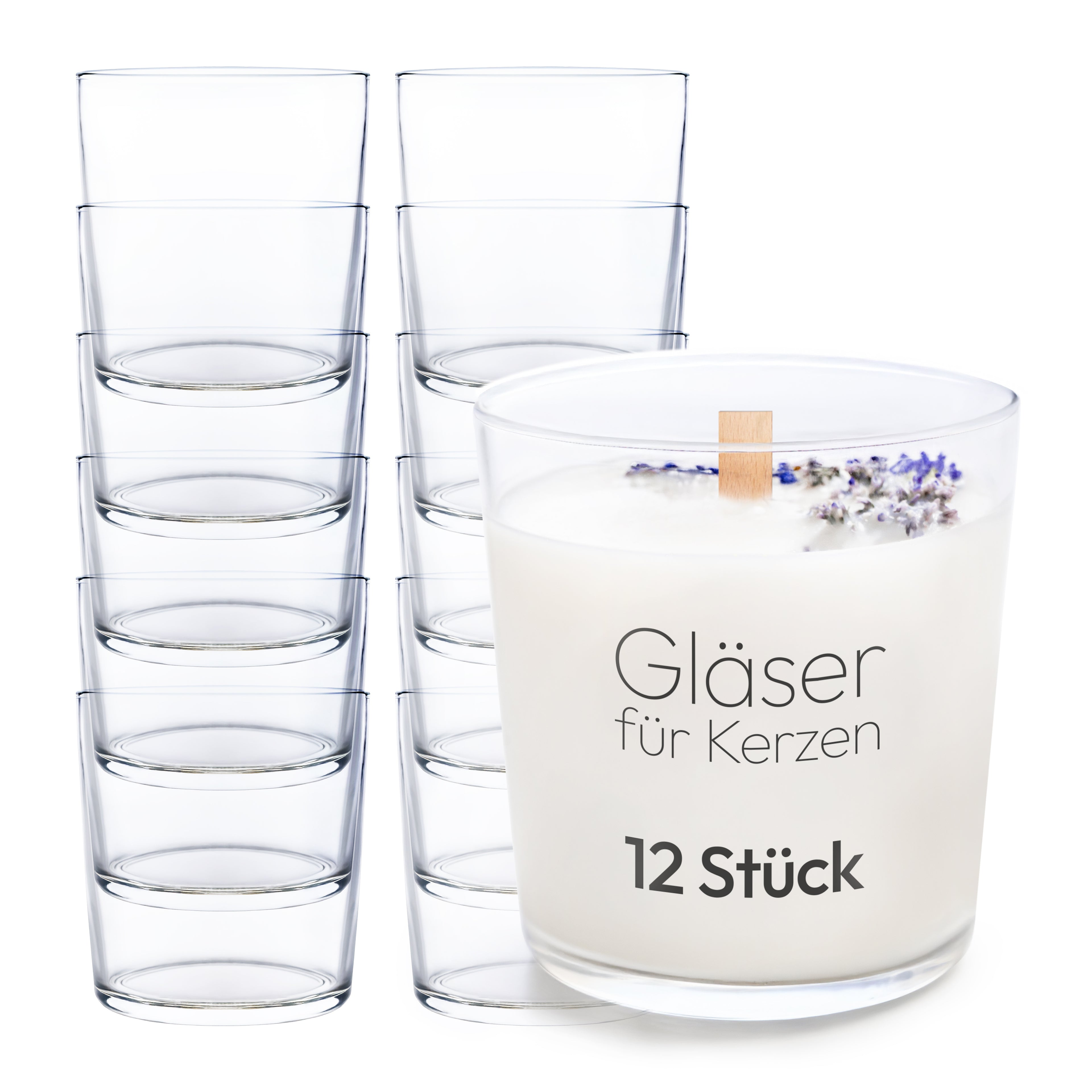 Verres à Bougie 300 ml - Fabriqués en Europe, Verres Décoratifs à Ventilateur 9X8 Cm, Robustes & Réutilisables, Idéaux pour le DIY, Bougies Parfumées & Décoration de Table, Disponibles en Ensembles de 6 ou 12.