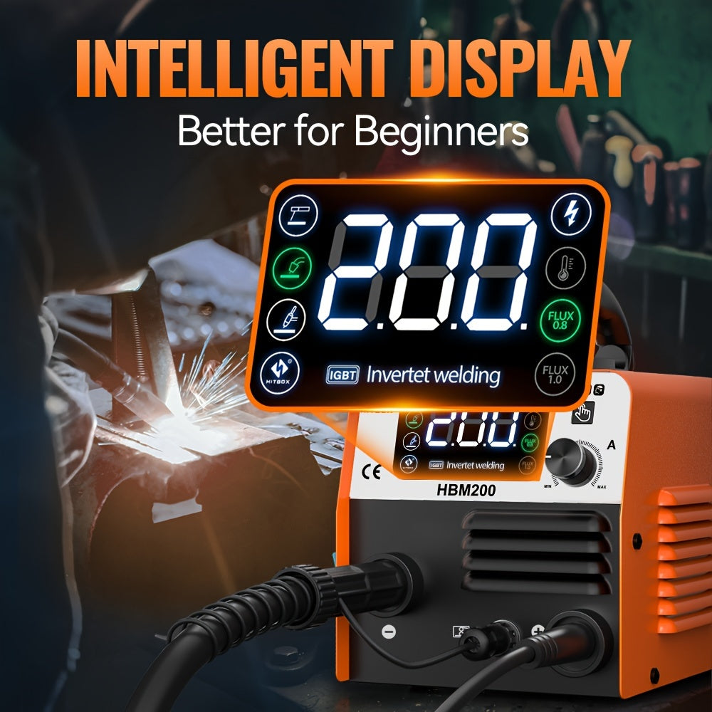 Poste à souder MIG HITBOX 3 en 1 multifonctionnel sans gaz/Lift Tig/Stick 110V/220V 200A Portable Contrôle Synergique Flux Cœur Alimentation de Fil Soudeur Inversseur IGBT avec Écran LCD