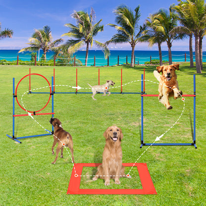 Ensemble d'équipement d'entraînement à l'agilité pour chien VEVOR 4 pièces avec obstacles, anneaux de saut et boîte de pause
