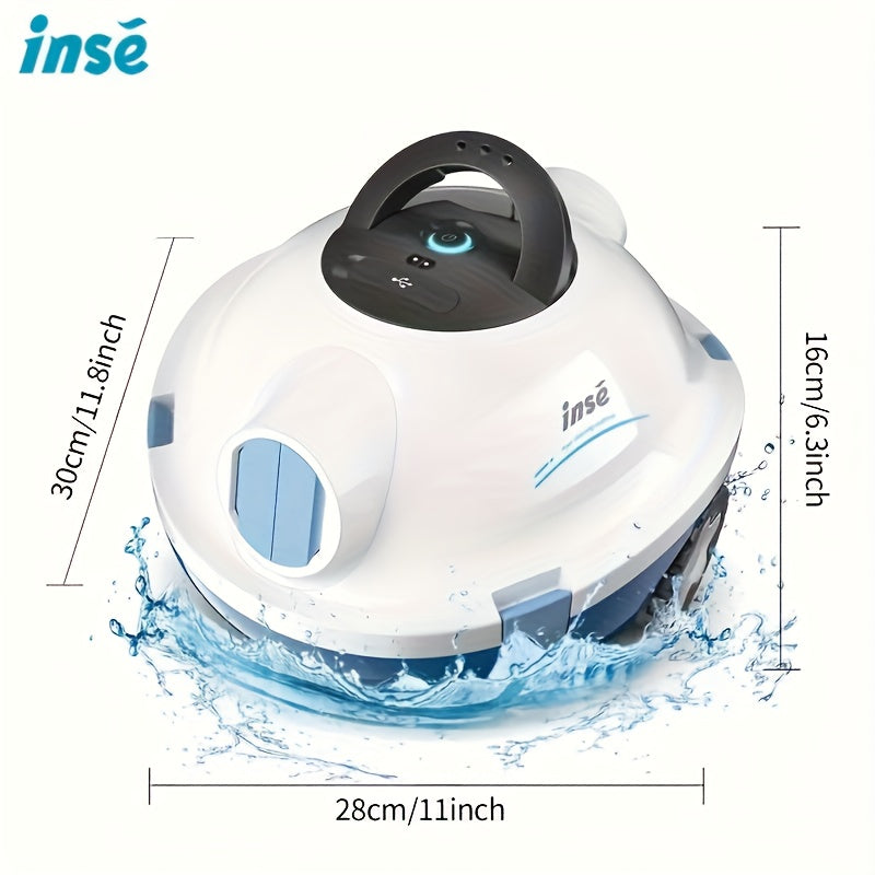 Nettoyeur de piscine robotisé sans fil INSE Y10, aspirateur automatique étanche IPX8, 28000Pa, panier-filtre 2,3L, batterie 5200mAh 90 minutes d'autonomie, double entrée d'aspiration, stationnement automatique léger, idéal pour piscines hors-sol/enterrées
