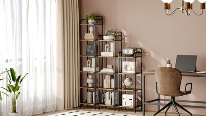 Étagère, Bibliothèque, Étagère Debout, Bibliothèque Étroite, Étagère d'Angle Industrielle, Étagère Mince pour Bureau à Domicile, Salon, Chambre, Cuisine, 6 Niveaux Vintage Marron-Noir