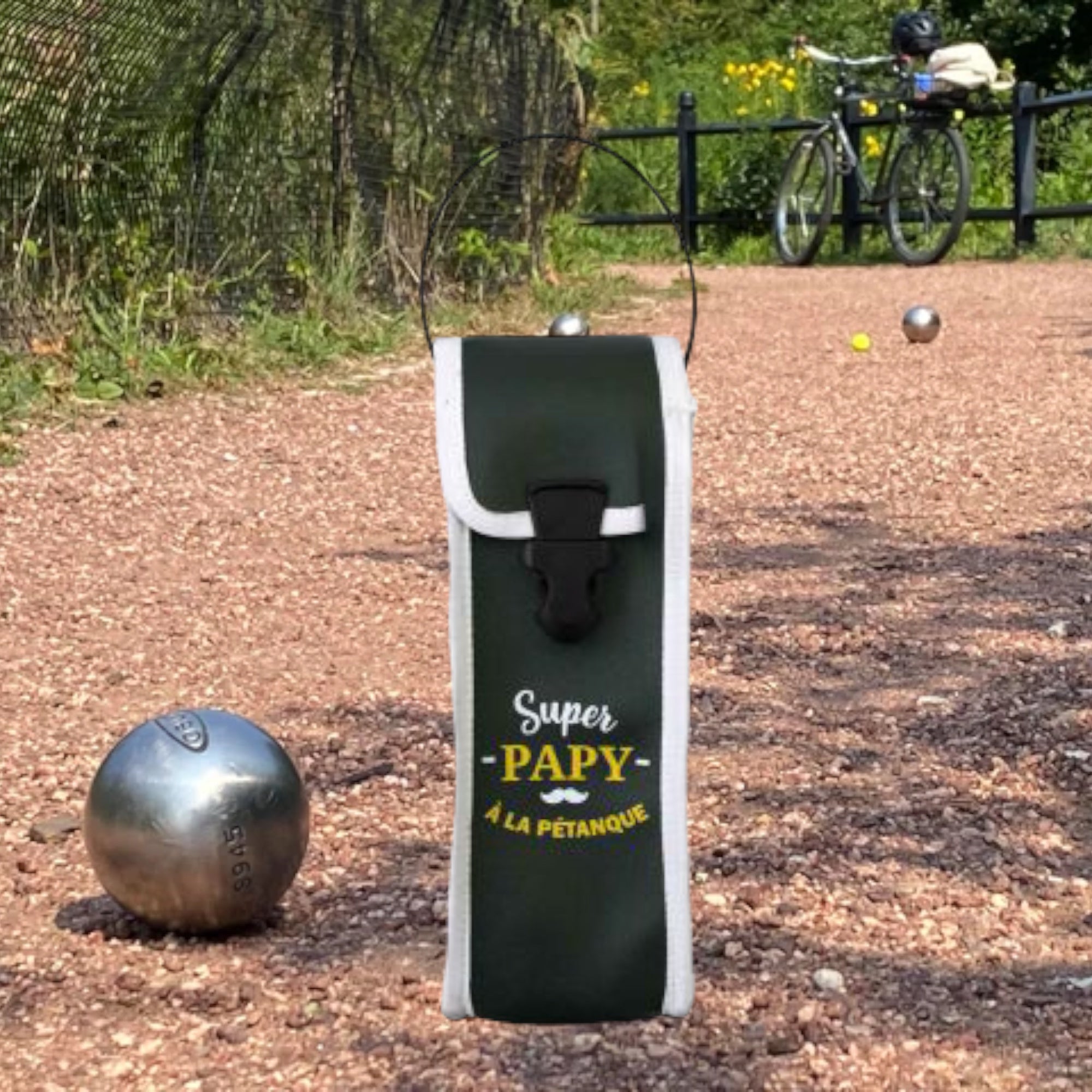 Étui de Pétanque Au Soleil – Sacoche 3 Boules Blanc et Bleu en Simili Cuir