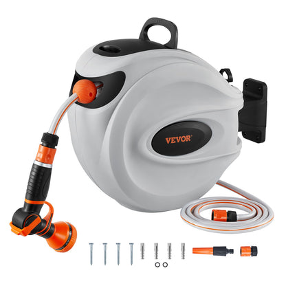 VEVOR Enrouleur Tuyau Arrosage Mural 25 m x 12 mm Support Pivotant 180° Dévidoir de Tuyaux d'Eau Buse à 9 Modèles 3 Adaptateurs Rapides Rembobinage Auto avec Verrou pour Arroser Pelouse Jardin Voiture