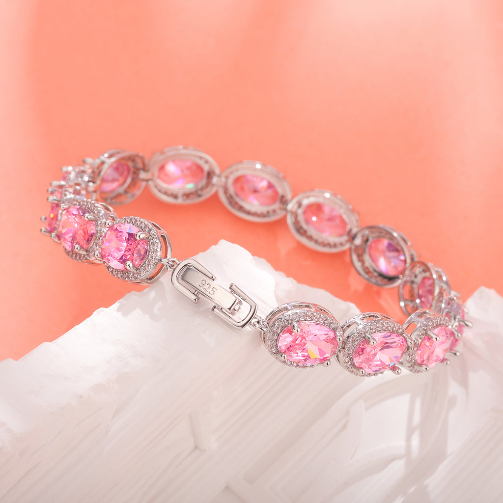 Bracelet argenté époustouflant pour femme avec 2,4 ct de morganite rose, une pièce de bijouterie à la mode et charmante, parfait comme cadeau pour dames, anniversaires, soirées en amoureux ou la Saint-Valentin, livré avec une boîte cadeau offerte.