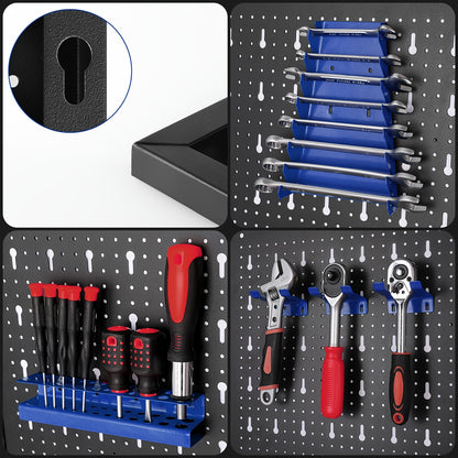 Porte-outils métallique extensible, 3 pièces avec 17 crochets et supports, rangement d'atelier ou garage, dimensions 118 x 59,5 x 2 cm