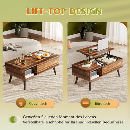 Table Basse Réglable en Hauteur, Extensible, Table de Salon avec Grand Compartiment de Rangement Caché, Plateau de Levage, Table Basse pour Bureau, Table de Canapé