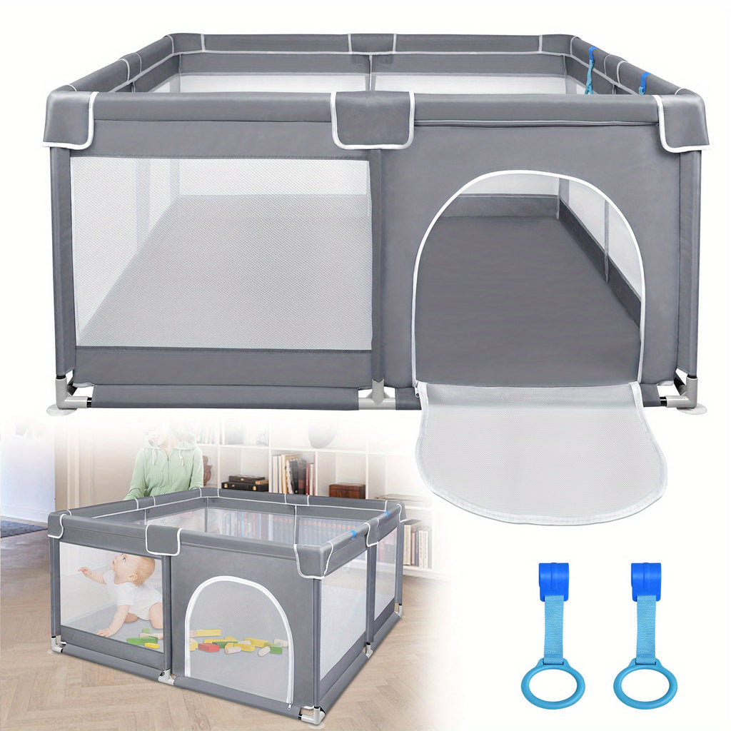 Parc pour enfants couleur unie, parc gris pour usage intérieur et extérieur, trois tailles disponibles avec base antidérapante et grille