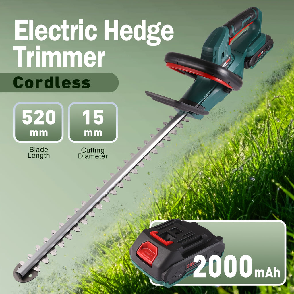 Taille-haie sans fil POSENPRO 20V, sécateur pour haies et arbustes avec lame de 52 cm, espacement des dents de 15 mm, taille-haie électrique avec batterie 2000 mAh et chargeur, idéal pour les hautes haies, outils de jardin, outils électriques d'extérieur,