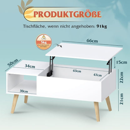 Table Basse Réglable en Hauteur, Extensible, Table de Salon avec Grand Compartiment de Rangement Caché, Plateau de Levage, Table Basse pour Bureau, Table de Canapé