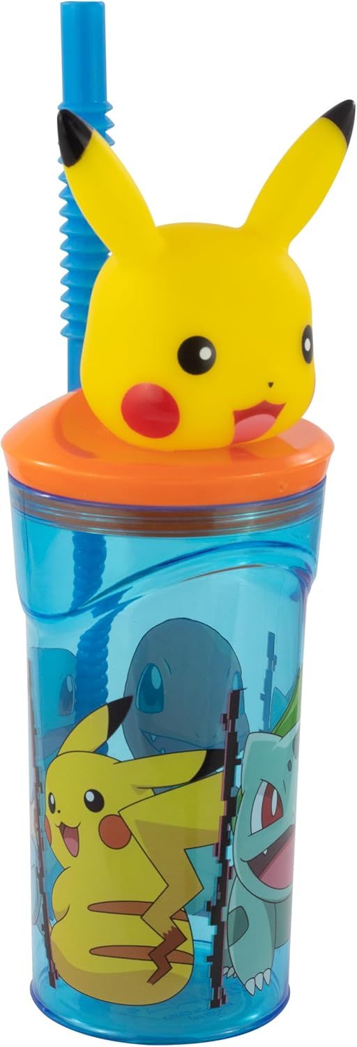 POKÉMON - Tasse de 360 ml avec Paille et Personnage 3D pour Enfants - Pikachu