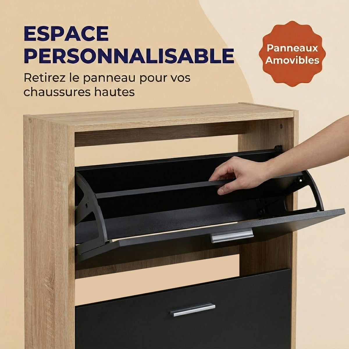 Meuble à chaussures avec 4 compartiments à rabat, armoire à chaussures en bois pour jusqu'à 24 paires, organisateur d'entrée peu encombrant