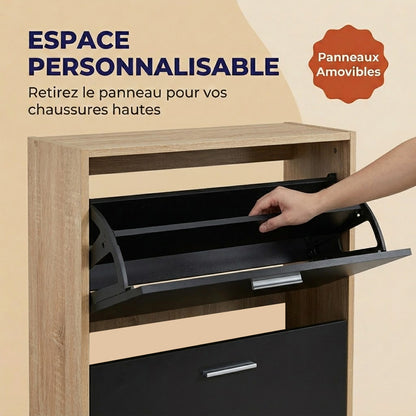 Meuble à chaussures avec 4 compartiments à rabat, armoire à chaussures en bois pour jusqu'à 24 paires, organisateur d'entrée peu encombrant