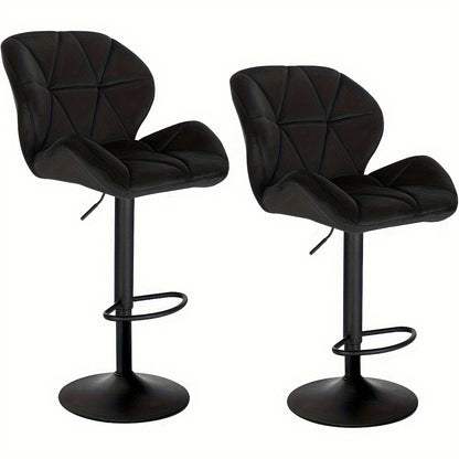 Tabourets de Bar 2pcs, Tabourets de Bistro Design, avec Dossier, Réglables en Hauteur, Rotatifs, en Velours, en Acier