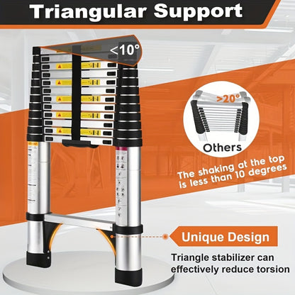 Échelle télescopique en acier inoxydable allant de 2,6 à 6,3 mètres - un design robuste, portable et pliable avec des pieds en caoutchouc antidérapants et un verrou de sécurité, idéal pour la peinture murale, l'accès polyvalent à la hauteur, les travaux d