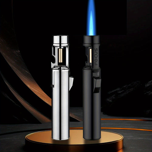 Briquet Torche Métallique, Classique Grand Briquet Portable Poli Coupe-Vent Rechargeable Butane Flamme Jet Bleue avec Fonction Ouvre-Bouteille, Fabriqué en Alliage de Zinc, Plus Facile à Utiliser pour une Meilleure Expérience de Camping Barbecue Industrie