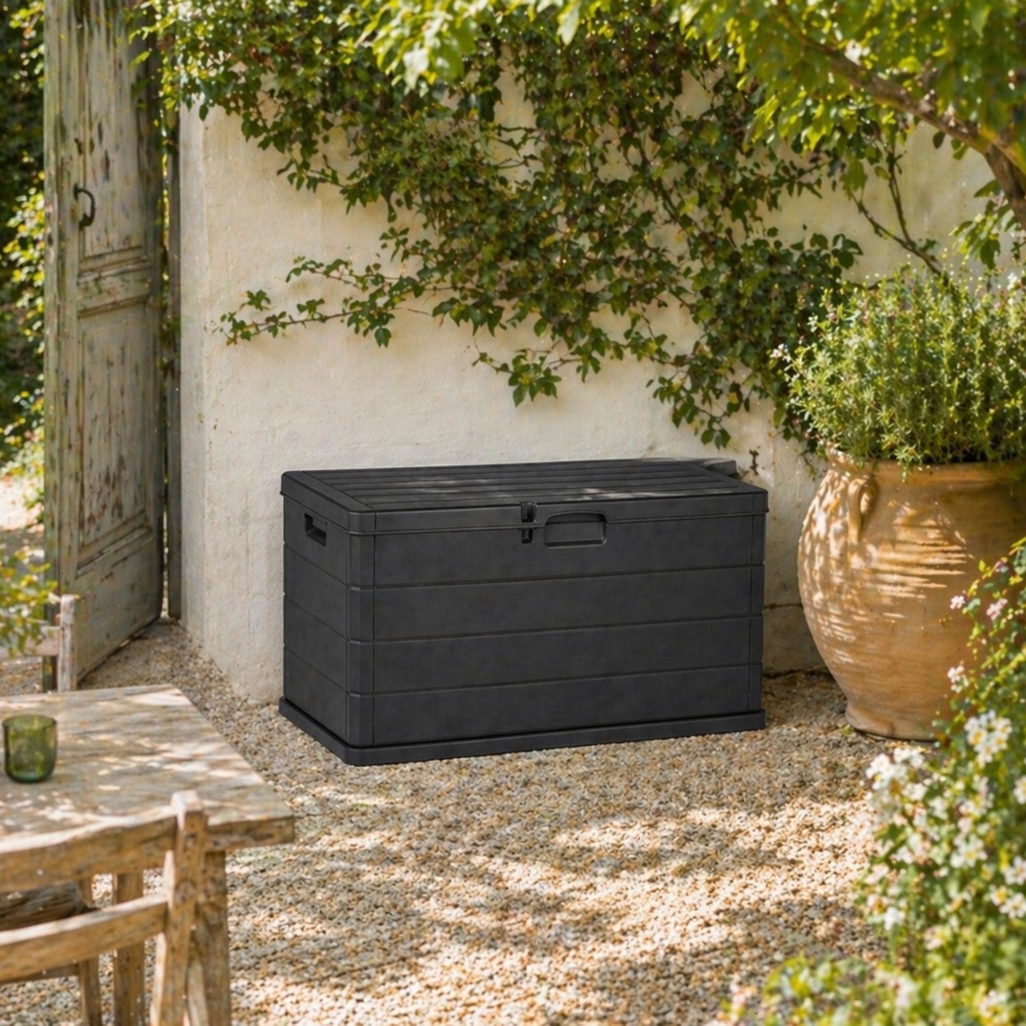 Achetez Banc de Jardin Étoile 340 Litres en Résine - Étanche, Facile à Assembler - Fermeture Verrouillable - 118X59X57H Cm - Banc de Rangement Extérieur Anthracite - Commande, Rangement